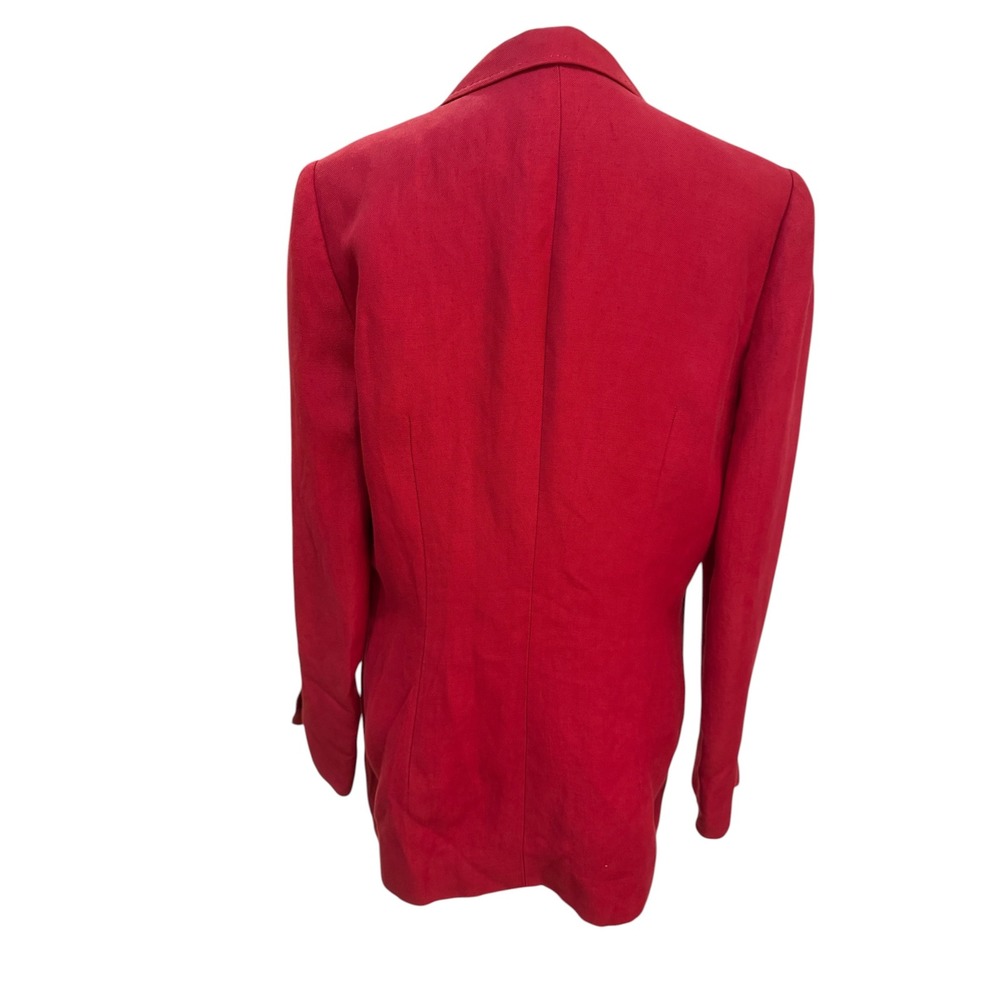 Dana Buchman Blazer Women 8 Red Open Front Textured Notched Lapel Linen Blend - Picture 3 of 12